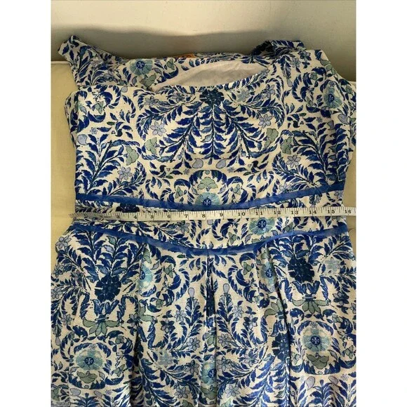 Tory Burch Ramona Fit & Flare Dress Floral Blue Silk Blend celeb Runway 12 $450 - Picture 13 of 16